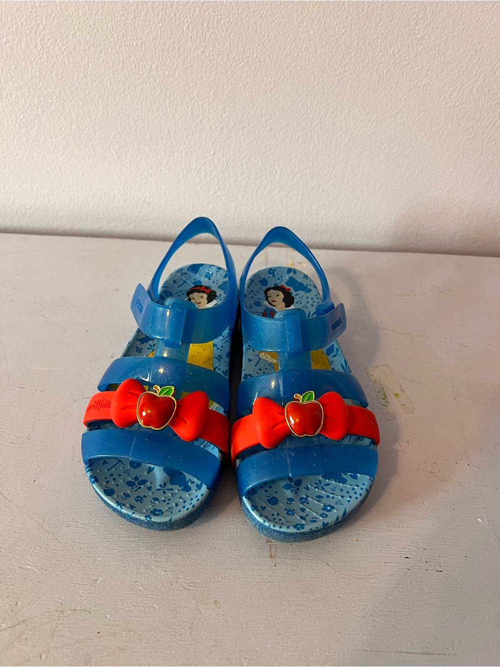 CROCS Blue Kids Sandals with Red Apple Bow Accent